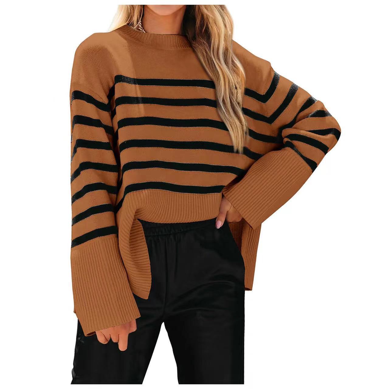Damen modischer Oversized-Pullover mit Streifenmuster R&B