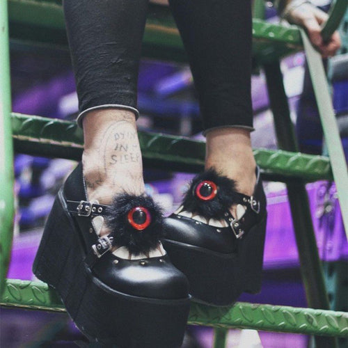 Damen Plattformschuhe mit auffälligem Design und Kunstfell-Applikation R&B