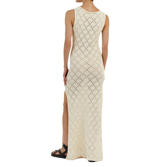 Damen Häkelkleid mit kreativem Rautenmuster und ärmellosem Schnitt R&B