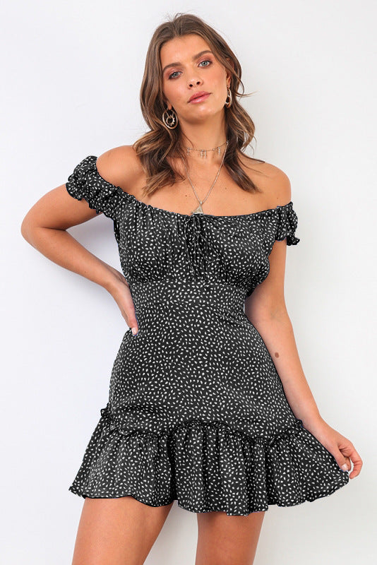 Damen Off-Shoulder Minikleid mit Rüschendetails und elastischem Bund R&B