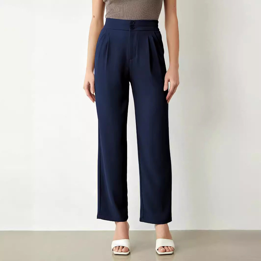Damen elegante weite Stoffhose mit Bundfalten und hohem Taillenbündchen R&B