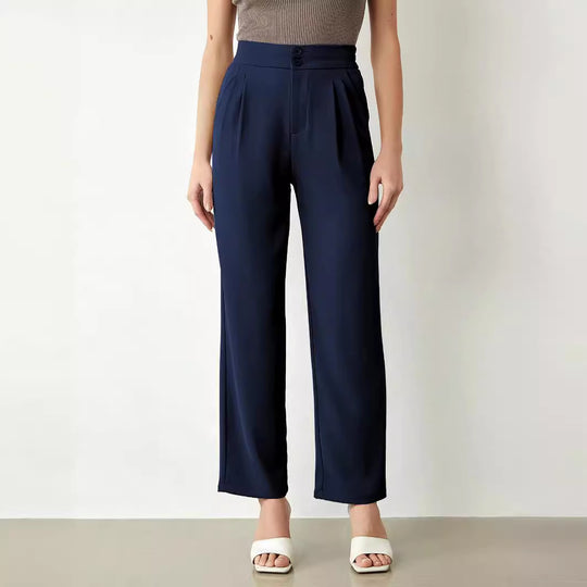 Damen elegante weite Stoffhose mit Bundfalten und hohem Taillenbündchen R&B