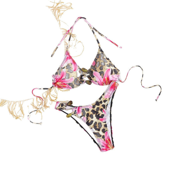 Damen Triangel-Bikini-Set mit floralem Leo-Muster R&B