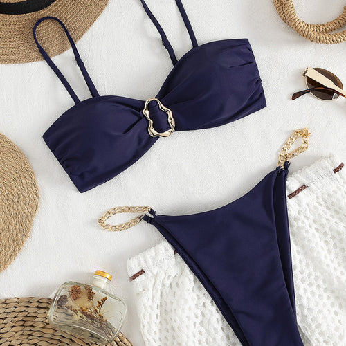 Damen Bikini mit dekorativem Anhänger und zarten Kettenriemen R&B