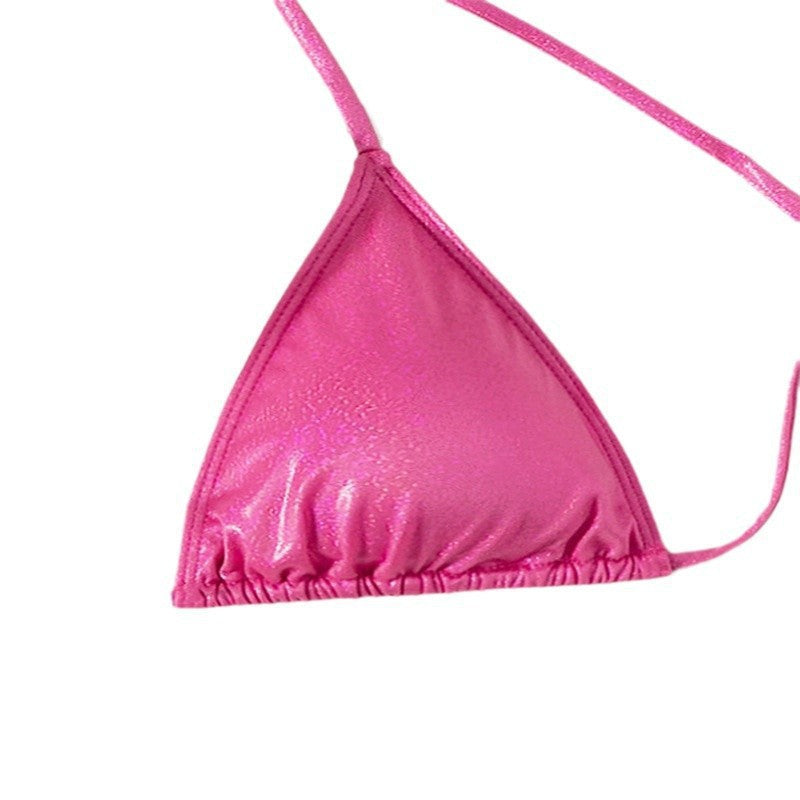 Damen Triangle-Bikini mit verstellbaren Bindändern und glänzender Oberfläche