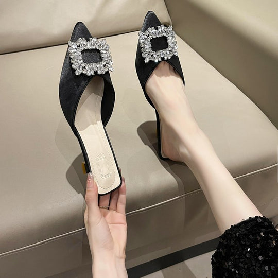 Damen elegante Slingback-Mules mit funkelndem Schmuckdetail R&B