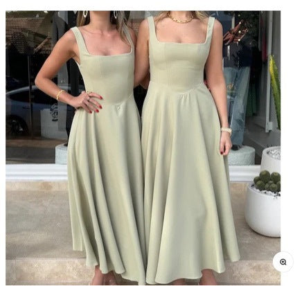 Damen Maxikleid mit schmalen Trägern und fließendem Rock Heidi-Mode