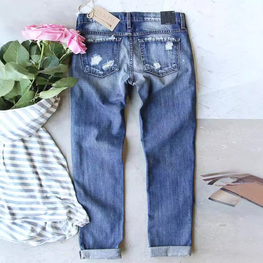 Damen Skinny Jeans mit auffälligen Totenkopf-Mustern R&B