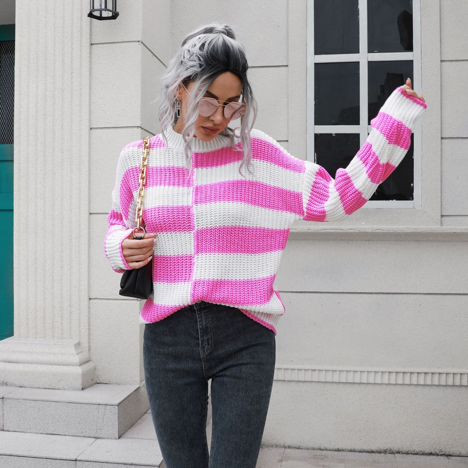 Damen Lässiger Streifenpullover mit weichem Material und lässigem Schnitt R&B