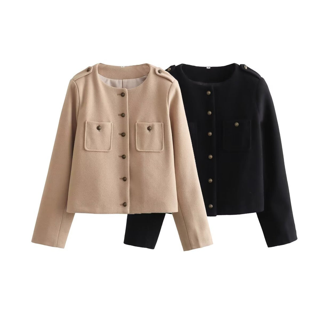 Damen elegante Kurzjacke mit dekorativen Knopfdetails R&B