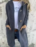 Damen kuschelige Strickjacke mit Kapuze und großen Taschen R&B