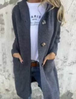 Damen kuschelige Strickjacke mit Kapuze und großen Taschen R&B