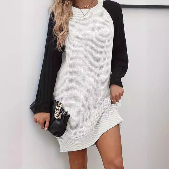 Damen lässiges Strickkleid mit kontrastierenden Ärmel-Design R&B