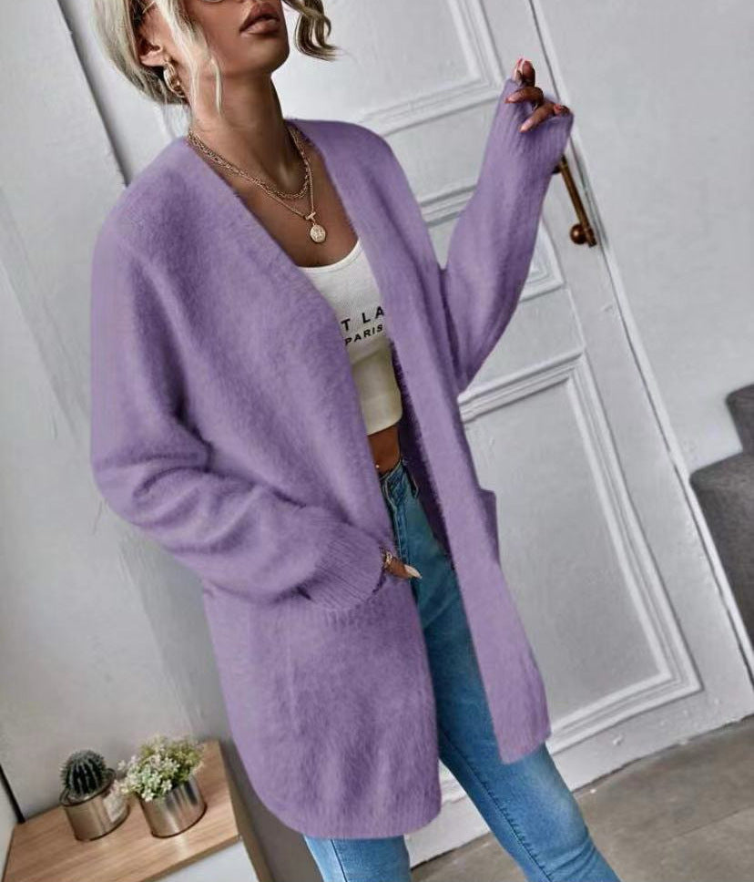 Damen Flauschiger Offener Cardigan aus weichem Material R&B