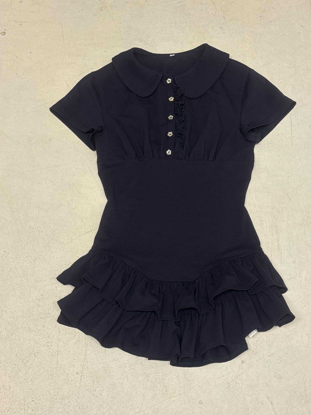 Damen Rüschen-Kleid mit Kragen und Knopfdetails R&B