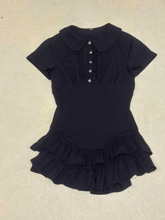 Damen Rüschen-Kleid mit Kragen und Knopfdetails R&B