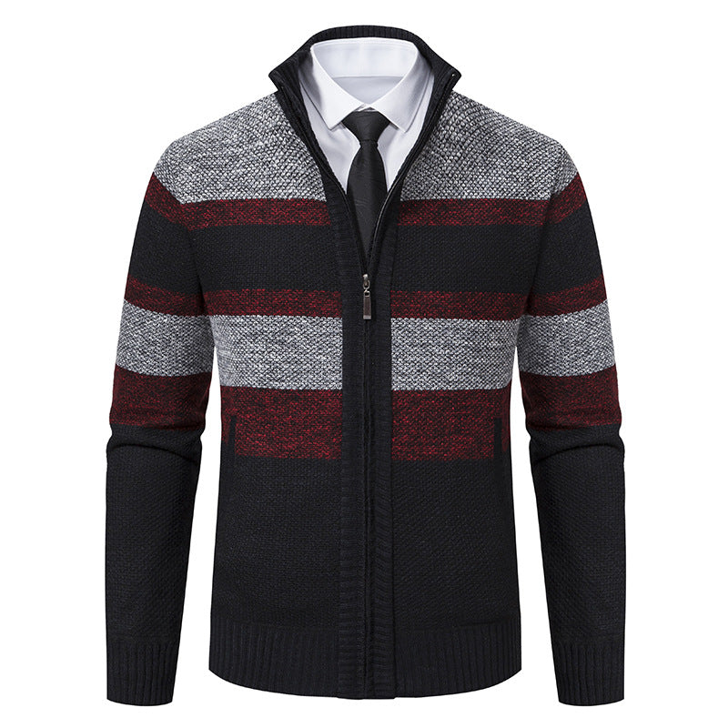 Herren Strickjacke mit Stehkragen und modernem Streifenmuster R&B