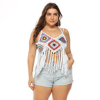 Damen gehäkeltes Crop-Top mit buntem Fransen-Design R&B