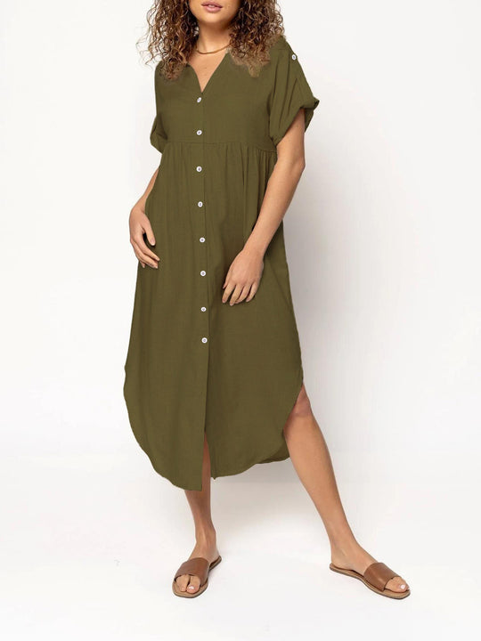 Damen Hemdkleid mit bodenlangem Schnitt und Knopfdetails R&B