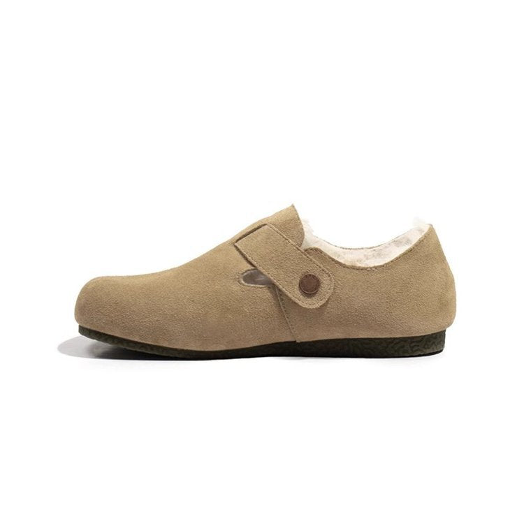 Damen bequeme Filzclogs mit weichem Kunstfellfutter und modischem Schnallenverschluss R&B
