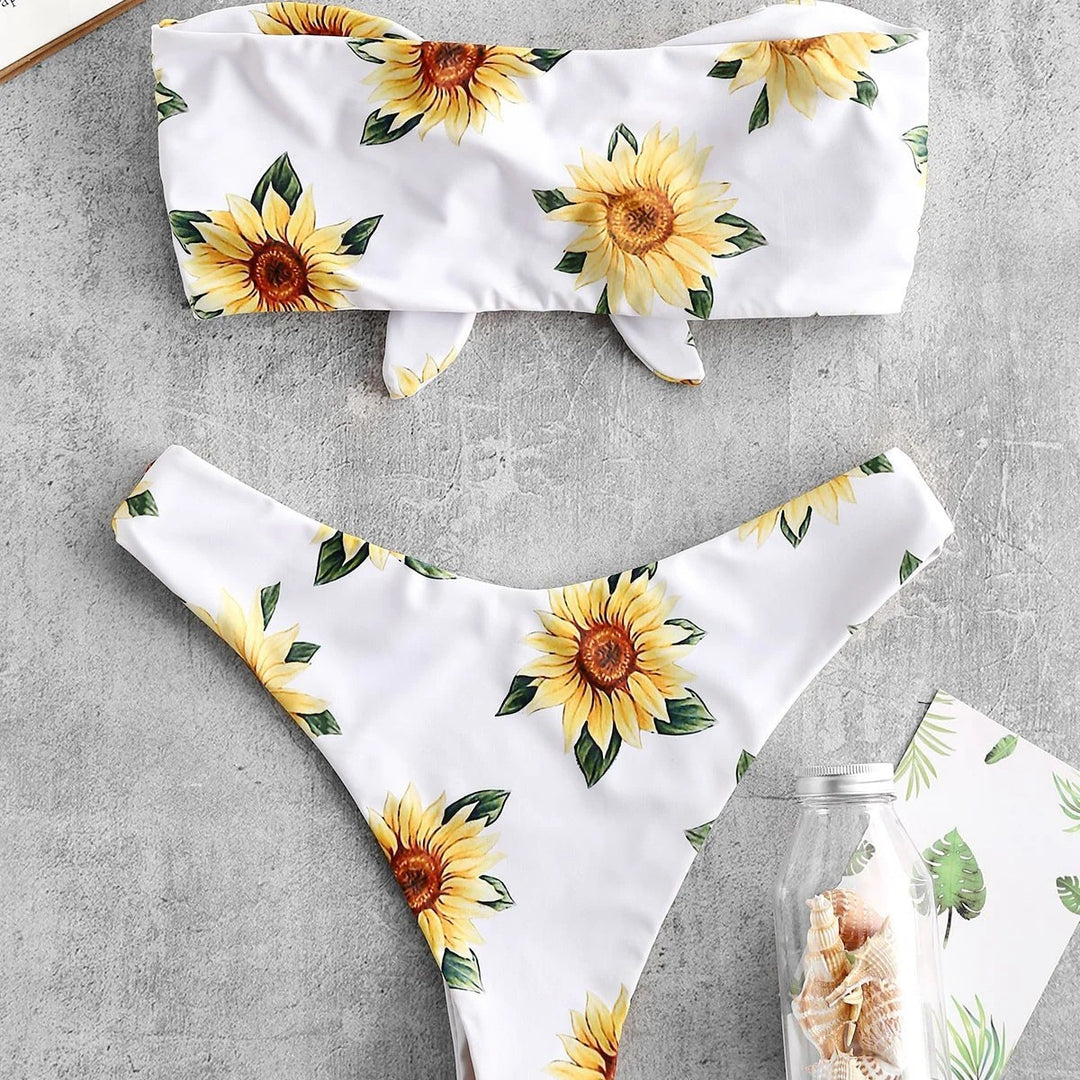 Damen Bandeau-Bikini mit floralem Design und praktischen Knoten R&B