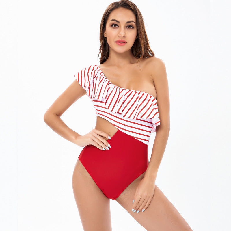 Damen Einteiler Badeanzug mit asymmetrischem Schnitt und raffinierten Rüschendetails R&B