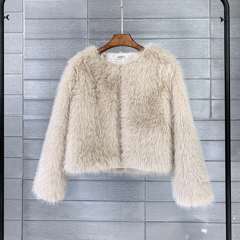Damen Flauschige Kurzjacke aus hochwertigem Kunstfell mit eleganten Ärmeln R&B
