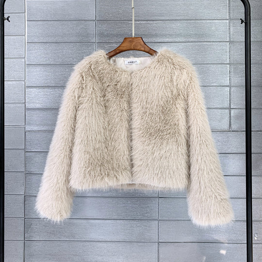 Damen Flauschige Kurzjacke aus hochwertigem Kunstfell mit eleganten Ärmeln R&B