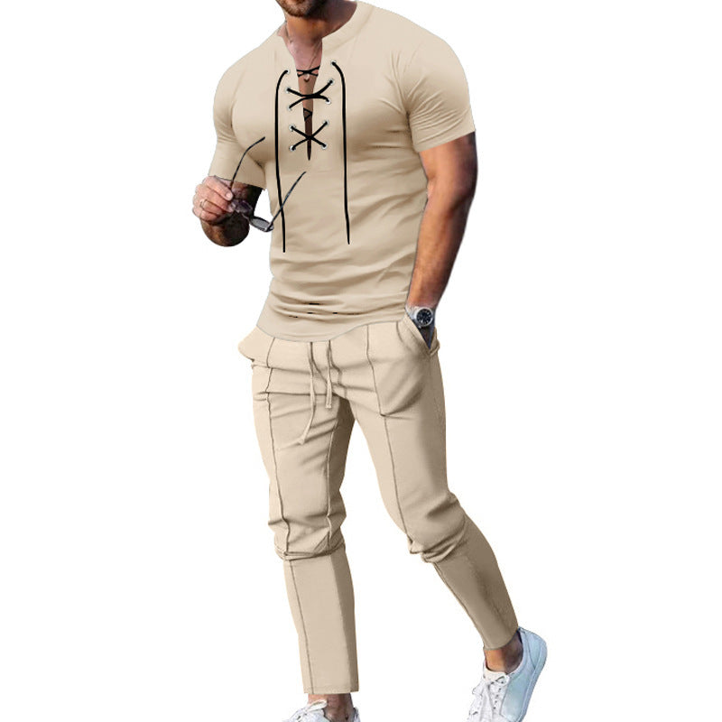 Herren Freizeit-Set mit lässigem Henley-Oberteil und modernen Jogginghosen R&B