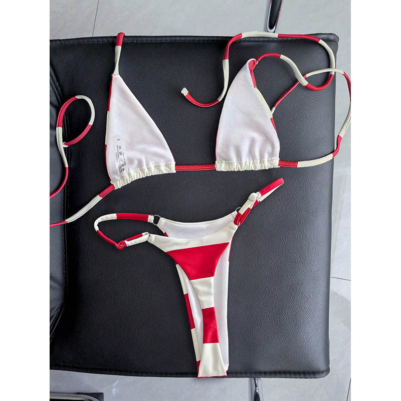 Damen Triangel-Bikini im modernen Streifenlook mit verstellbaren Trägern R&B