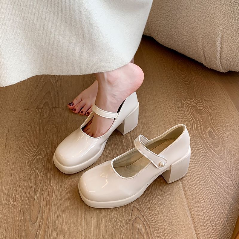 Damen elegante Mary Jane Schuhe mit Perlenschnalle R&B