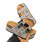 Damen Glamouröse Plateausandalen mit funkelnden Strassdetails und verstellbaren Riemen