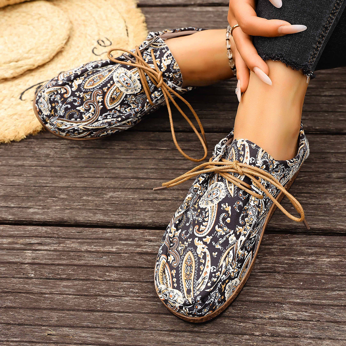 Damen modische Schnürschuhe mit floralem Muster und komfortabler Sohle R&B