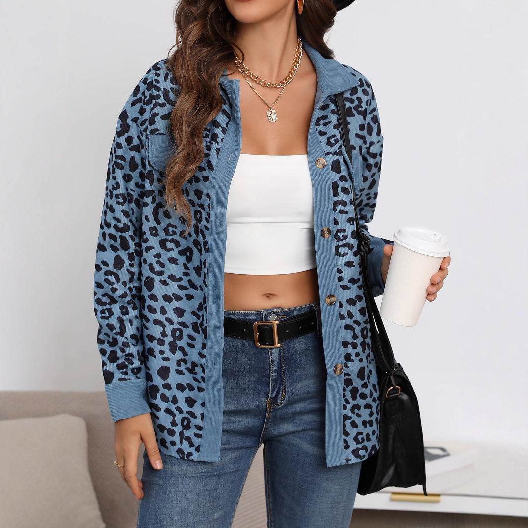 Damen gestreifter Hemdenjacke mit Leopardenmuster R&B