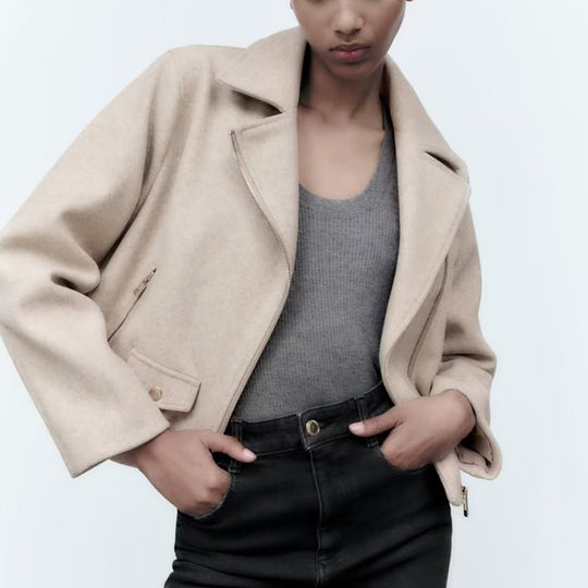 Damen modische Übergangsjacke im lässigen Stil aus weichem Material mit praktischen Taschen R&B