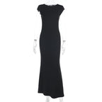 Damen figurbetontes Maxikleid mit elegantem V-Ausschnitt R&B