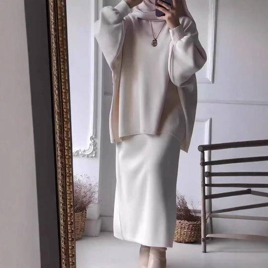 Damen Lässiges Zweiteiler-Kleidungsset mit weitem Schnitt und eleganten Puffärmeln R&B
