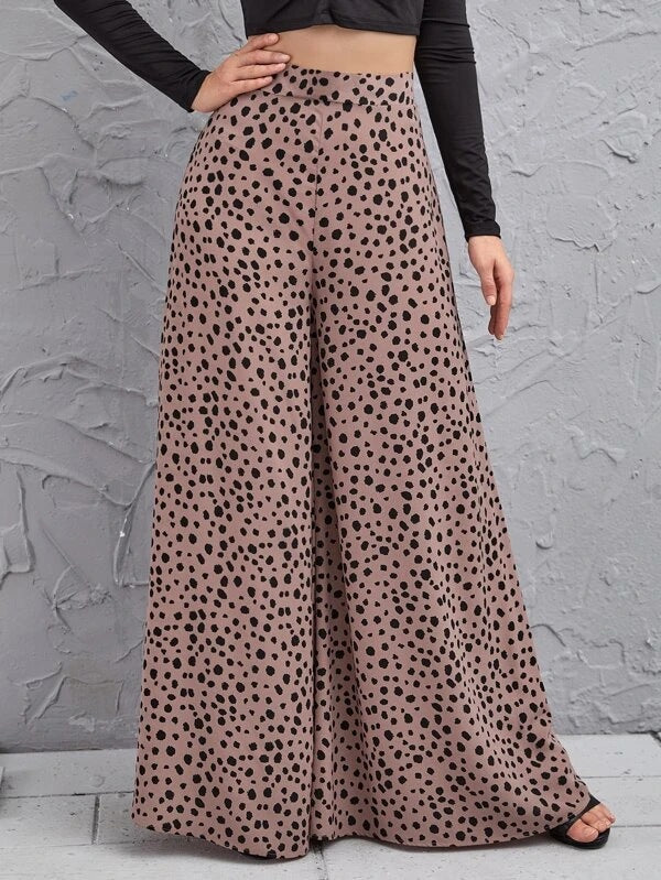 Damen Weite Palazzo-Hose mit modernem Punktmuster und hohem Bund R&B