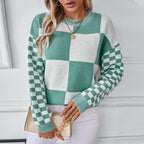 Damen modischer Pullover mit Karomuster und lässigem Schnitt
