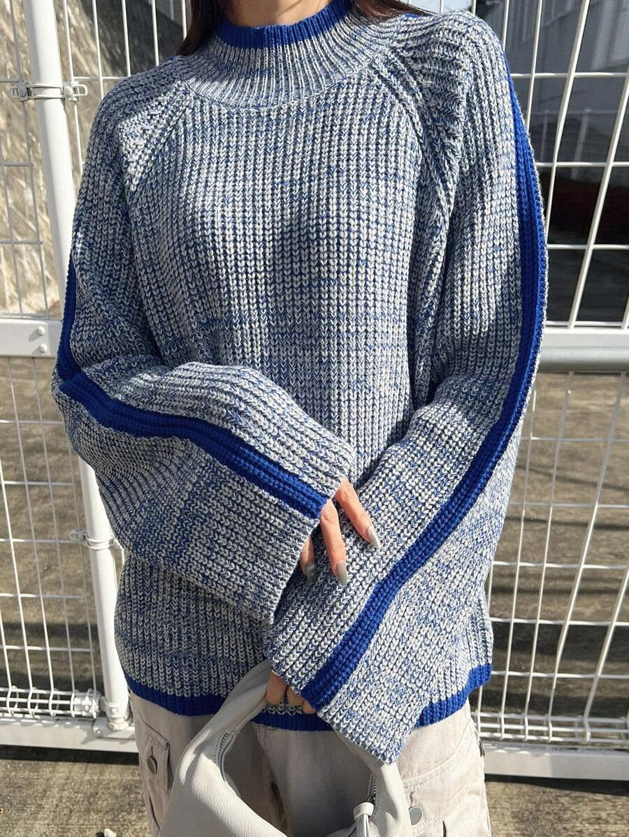 Damen lässiger Pullover mit gestricktem Strukturmuster und farblich abgesetzten Ärmelbündchen R&B