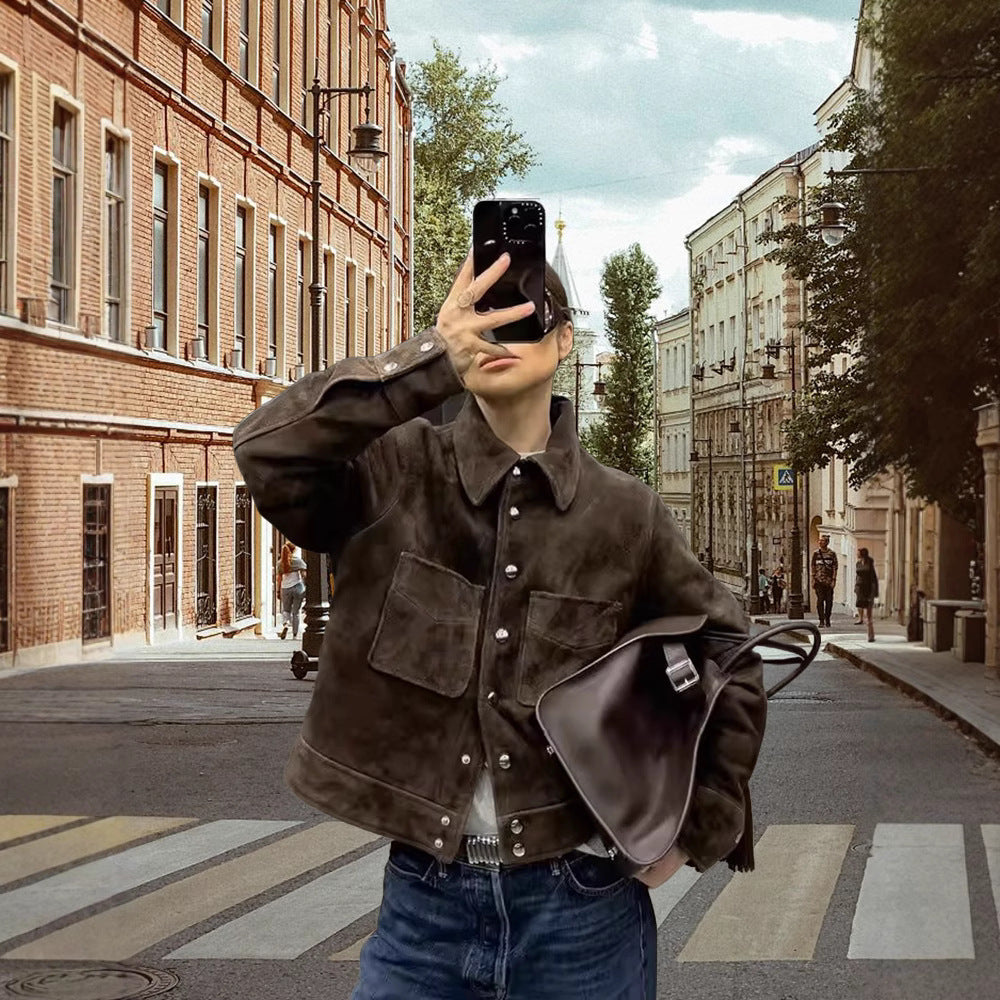 Damen Modische Wildlederjacke mit praktischen Klappentaschen R&B