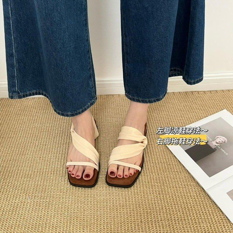 Damen elegante Zehentrenner-Pantoletten mit verstellbarem Riemen und rutschfester Sohle R&B