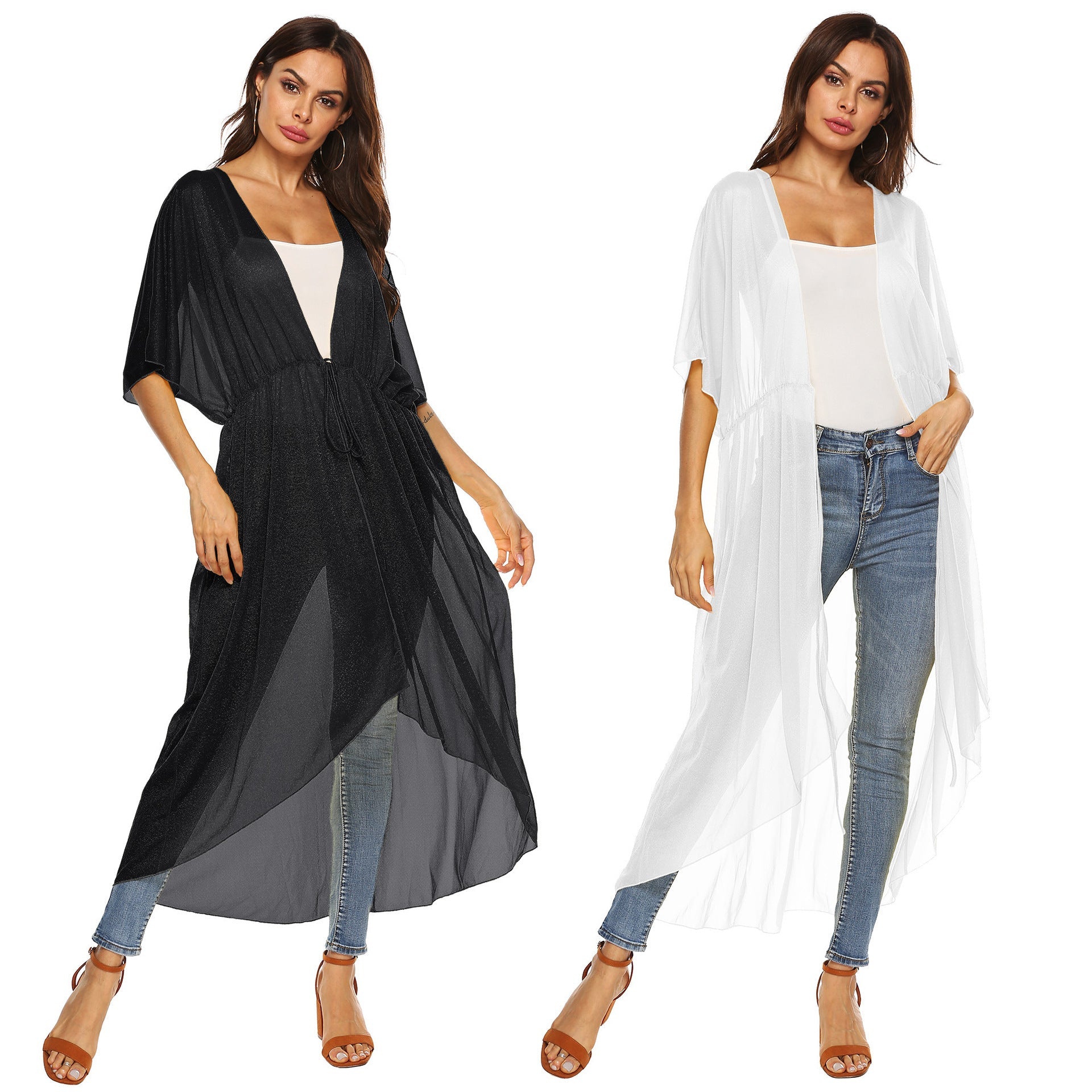 Damen eleganter, transparenter Strandkimono R&B