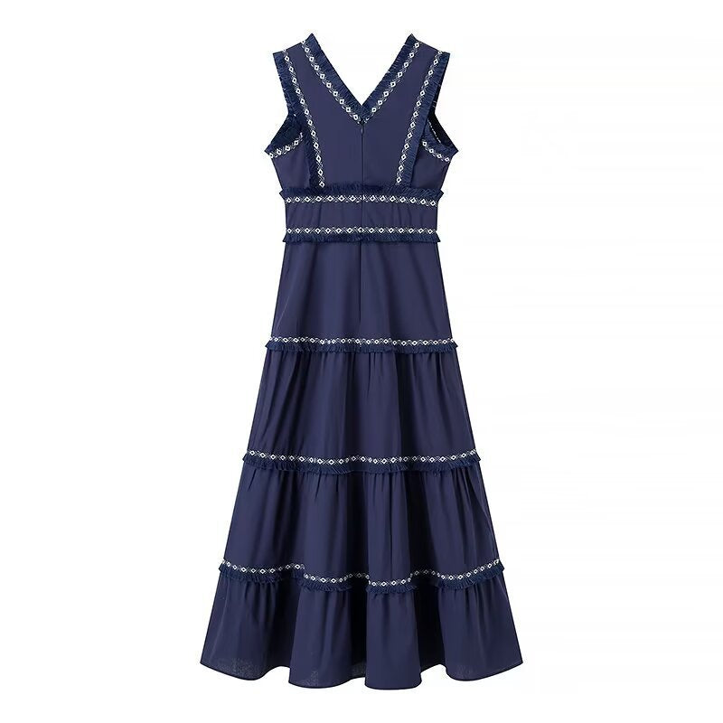 Damen Maxikleid mit elegantem V-Ausschnitt und Rüschendetails R&B