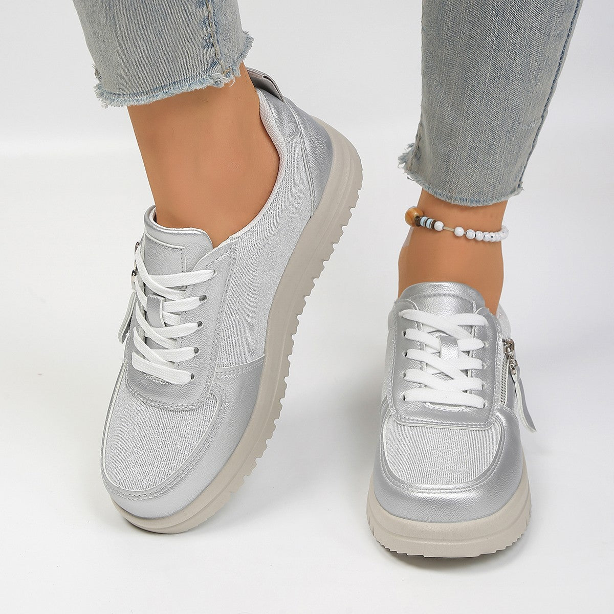 Damen Sneakers mit modischem Reißverschluss und bequemer Sohle R&B