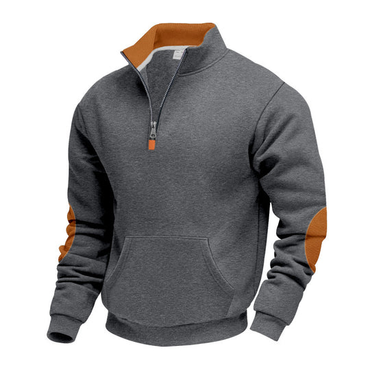 Herren Hochwertiger Stehkragenpullover aus atmungsaktivem Material mit Reißverschluss und Kontrastakzenten R&B