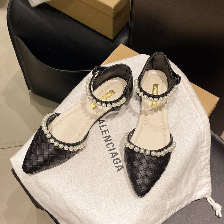 Damen elegante Ballerinas mit perlverziertem Riemen R&B