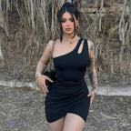 Damen Einseitig Schulterfreies Minikleid mit Raffung und Figurformendem Schnitt R&B