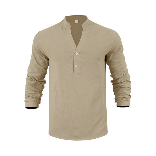 Herren Langarmshirt mit modischem Stehkragen und eleganten Knopfdetails R&B