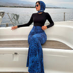 Damen Maxikleid mit trendigem Leopardenmuster und schickem Schal R&B